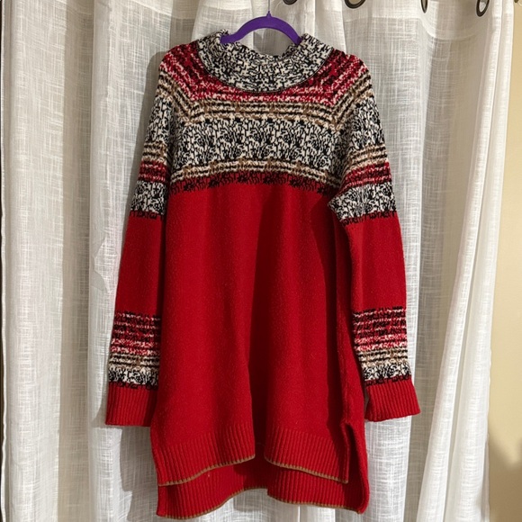 Anthropologie Sweaters - Anthropologie MOTH Red and Black Patterned Turtleneck Sweater Dress